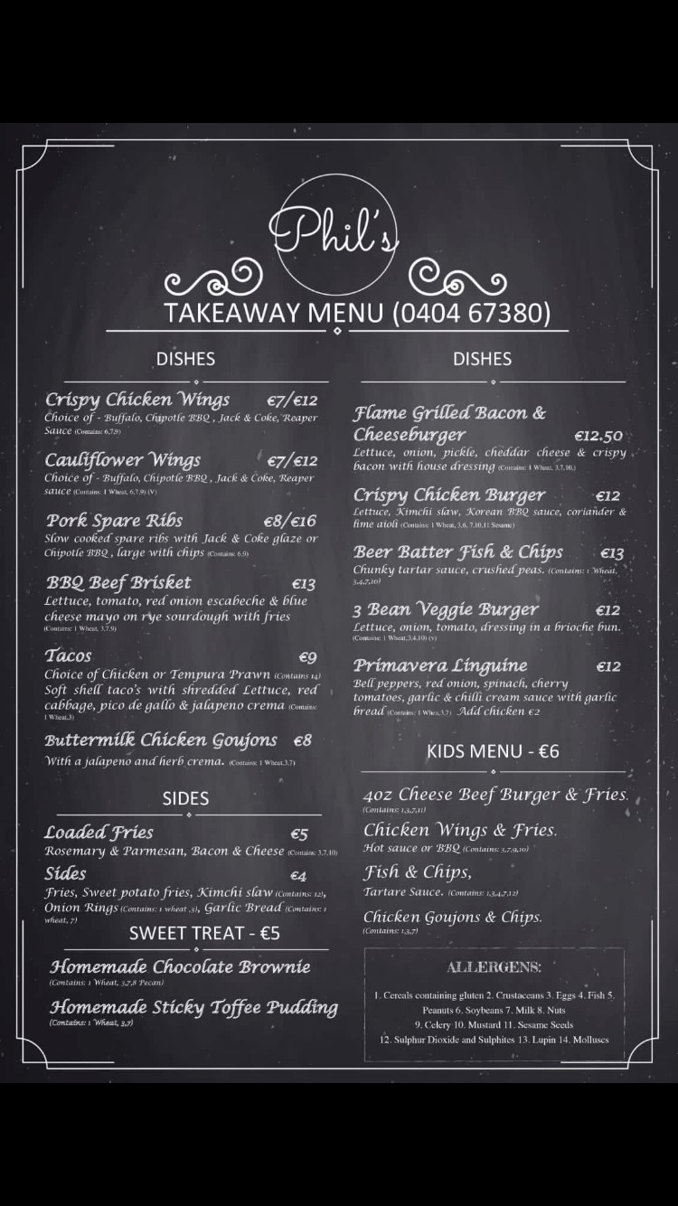 Phils Takeaway Menu